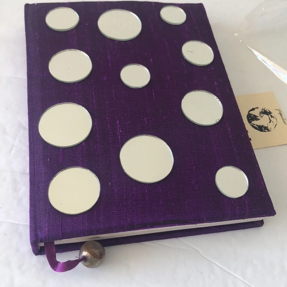 Unique Paperchase Vtg Purple Silk Blank Notebook W Round Mirrors Handmade